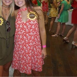 Red and white floral dress